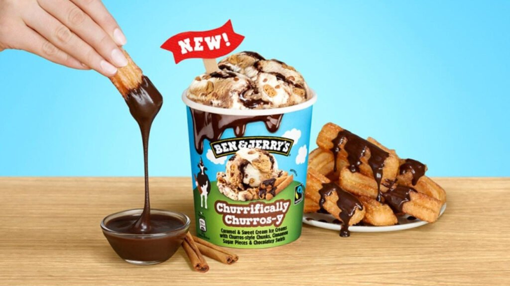 Ben & Jerry's Churrifically Churros saldējums 465ml ar churros gabaliņiem un šokolādes mērci