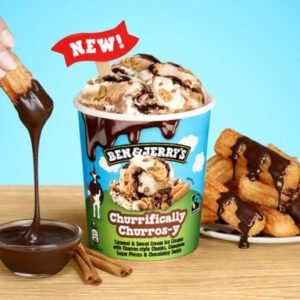 Ben & Jerry's Churrifically Churros saldējums 465ml ar churros gabaliņiem un šokolādes mērci