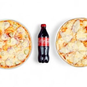 Divu picu komplekts – Gurķīšu un Hawaii pica 30 cm ar Coca-Cola 0,5L