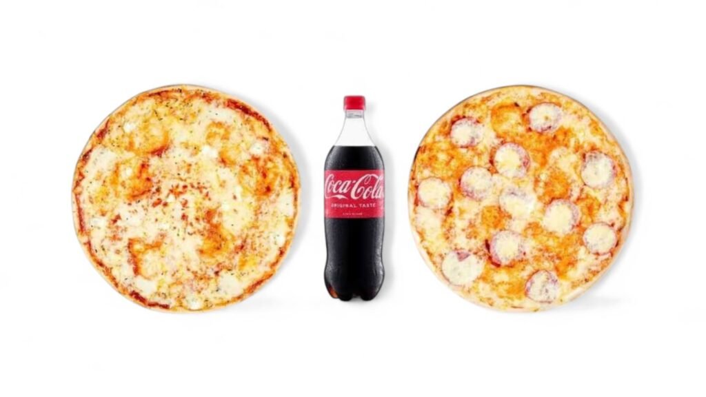 Divu picu komplekts – Margarita un Salami pica 30 cm ar Coca-Cola 0,5L